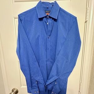 Van Heusen Men’s LS Traveler Dress Shirt Pinstripe (Sml, 14–14.5” neck)